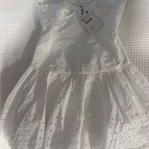 Zara White Eyelet Dress with Scalloped Collar